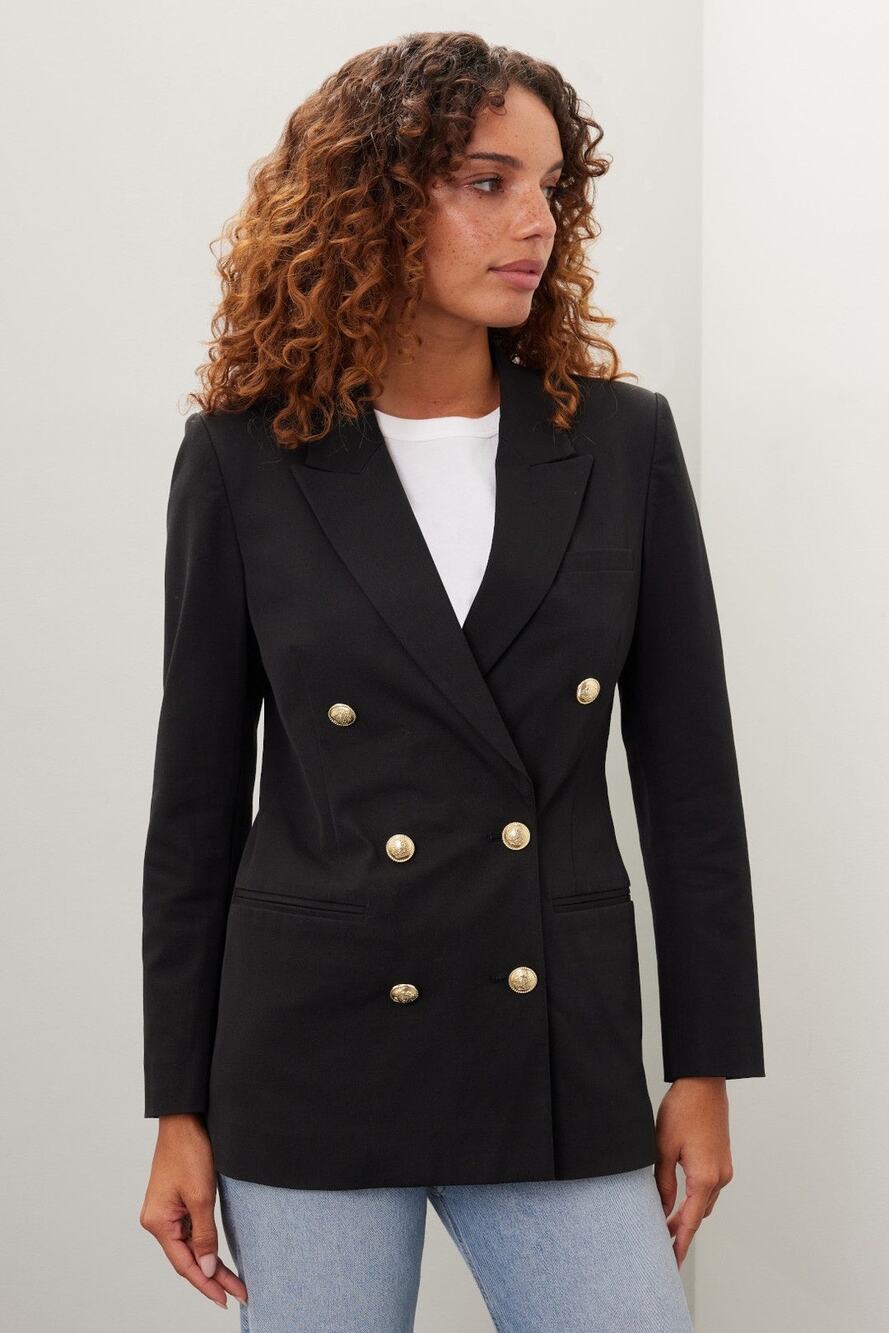 Derek Lam 10 Crosby Walter Black Double Breasted Gold Button Blazer Jacket 6